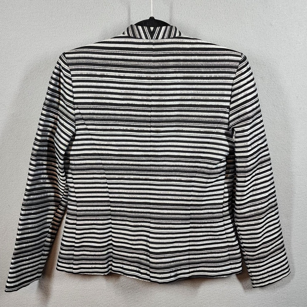 Xscape Blazer Womens 4 Black White Striped Metallic Open Front Jacket Made USA - Picture 2 of 8